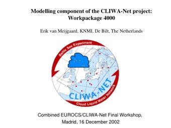 Modelling component of the CLIWA-Net project:  Workpackage 4000  Erik van Meijgaard, KNMI, De Bilt,