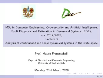 MSc in Computer Engineering, Cybersecurity and Artificial Intelligence,  Fault Diagnosis and