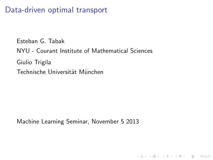 data driven optimal transport