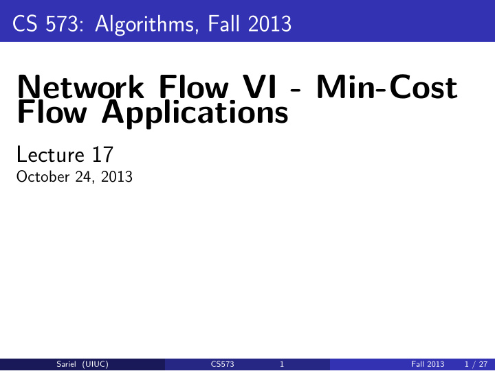 network flow vi min cost flow applications