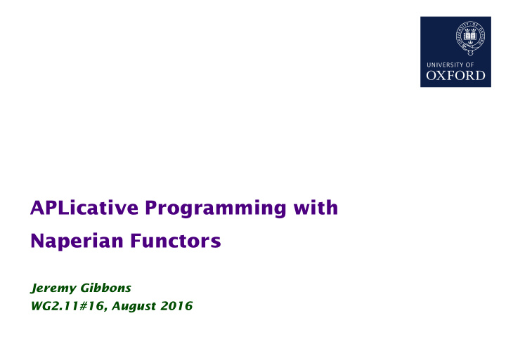 aplicative programming with naperian functors