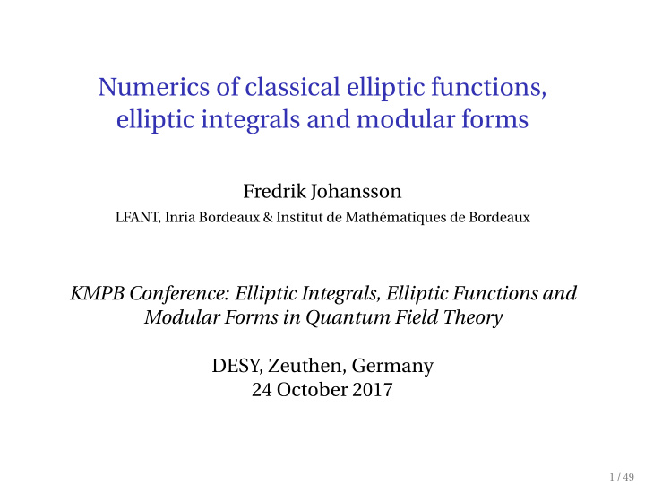 numerics of classical elliptic functions elliptic