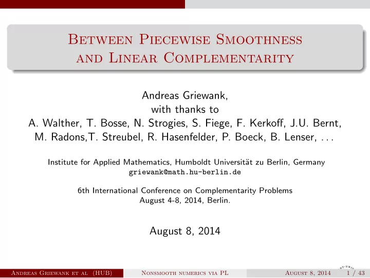 between piecewise smoothness and linear complementarity