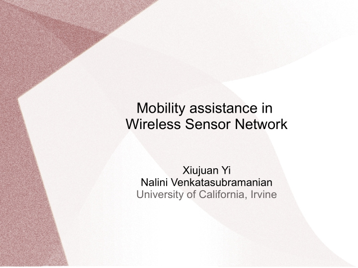 mobility assistance in wireless sensor network