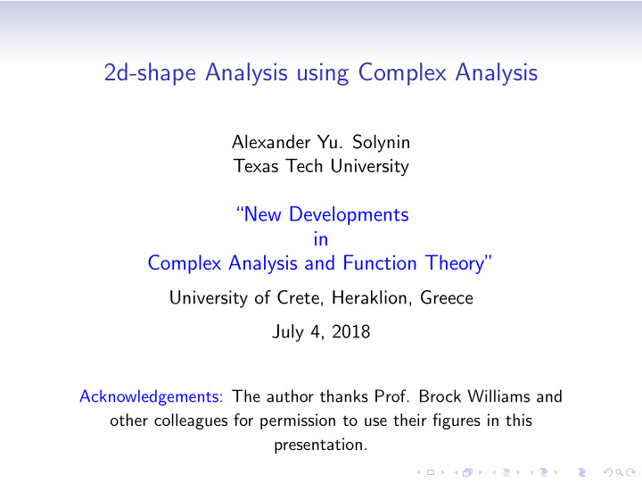 2d shape analysis using complex analysis