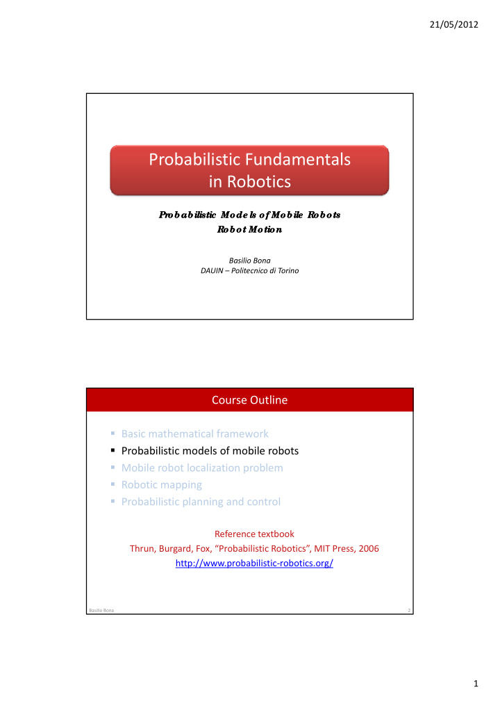 probabilistic fundamentals in robotics