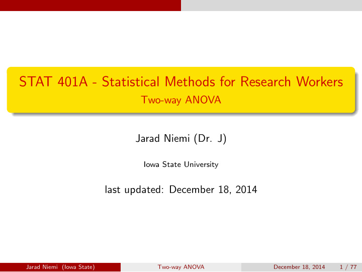 stat 401a statistical methods for research workers