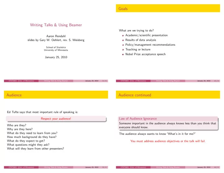 goals writing talks using beamer