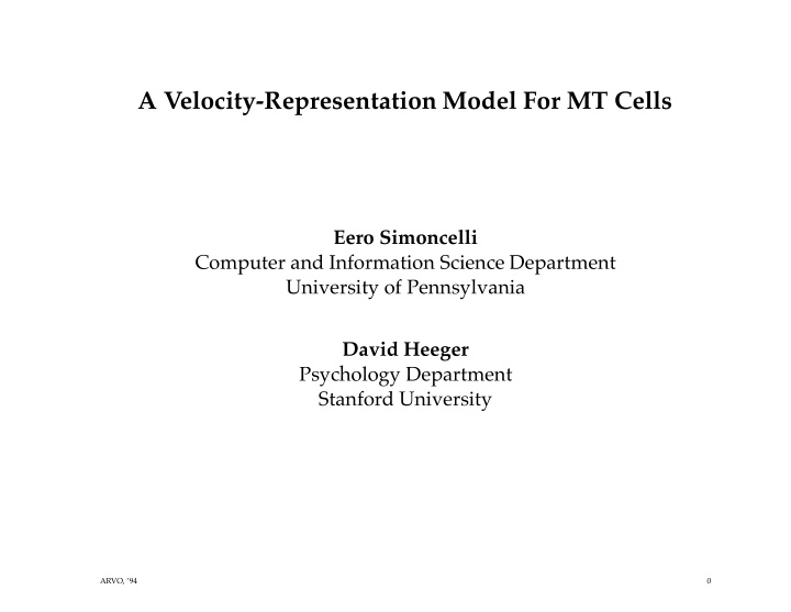 a velocity representation model for mt cells