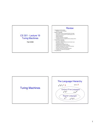 Turing Machines  Context-Free Languages n b  n  R  a  ww  Regular Languages  a  *  a * b  *  1