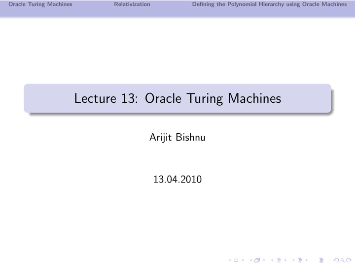 lecture 13 oracle turing machines
