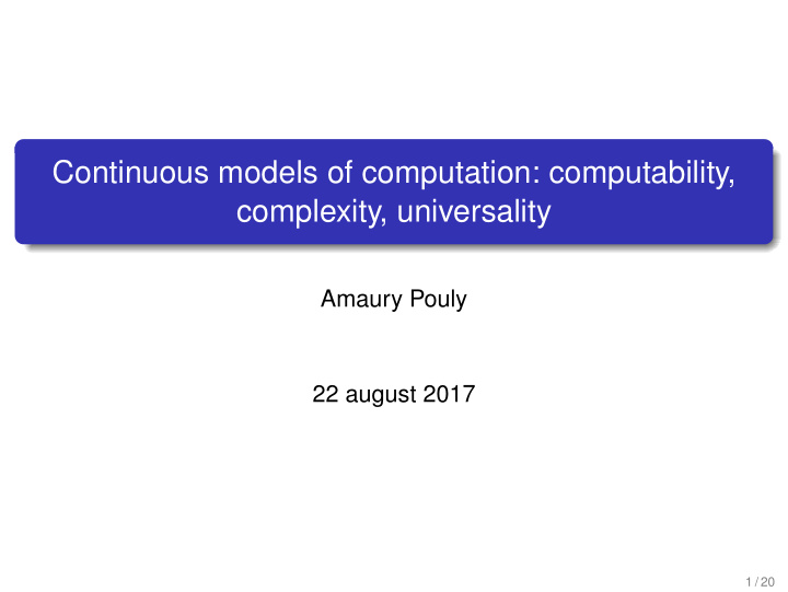 continuous models of computation computability complexity