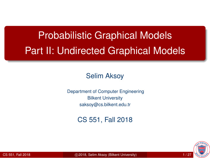 probabilistic graphical models part ii undirected