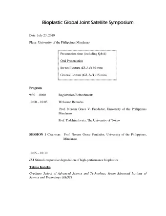 Bi  Biop  opla  lasti  stic  c Global  lobal Joint  Joint Satel  Satelli  lite  te Symposium