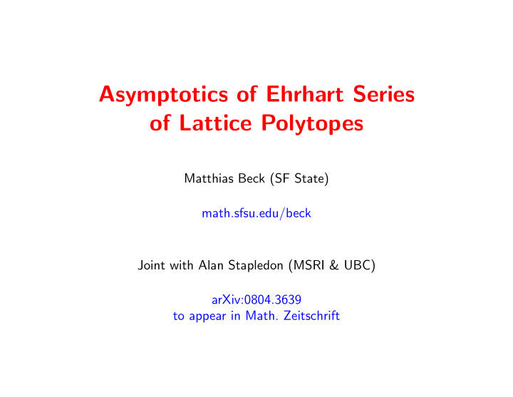 asymptotics of ehrhart series of lattice polytopes