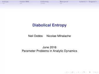 Diabolical Entropy  Neil Dobbs  Nicolae Mihalache  June 2016  Parameter Problems in Analytic
