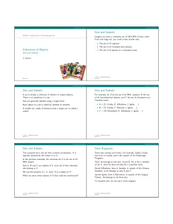 Sets and Subsets  MDM4U: Mathematics of Data Management  Imagine you have a complete set of 2010