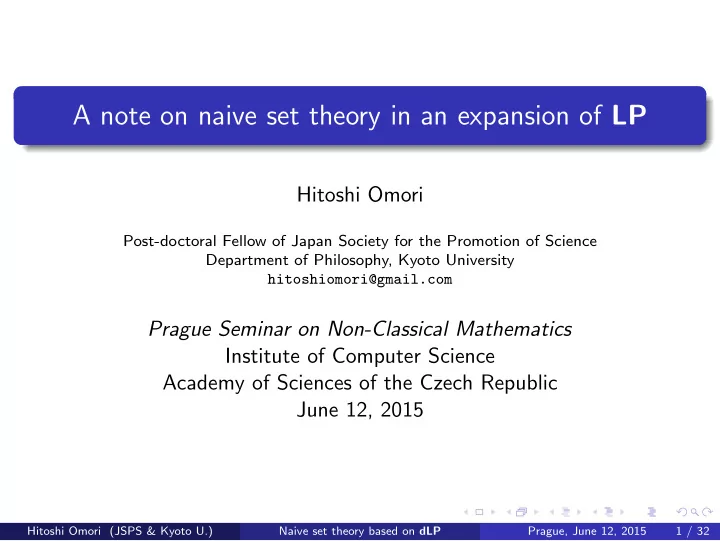 a note on naive set theory in an expansion of lp