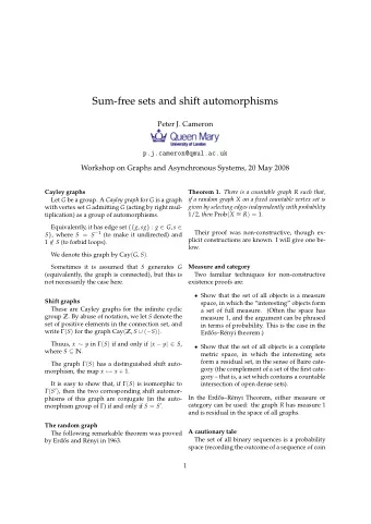 Sum-free sets and shift automorphisms  Peter J. Cameron  p.j.cameron@qmul.ac.uk  Workshop on Graphs