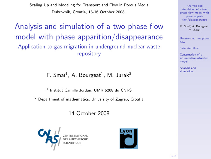 analysis and simulation of a two phase flow