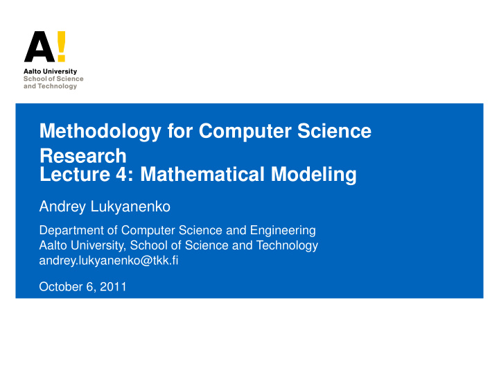 methodology for computer science research lecture 4