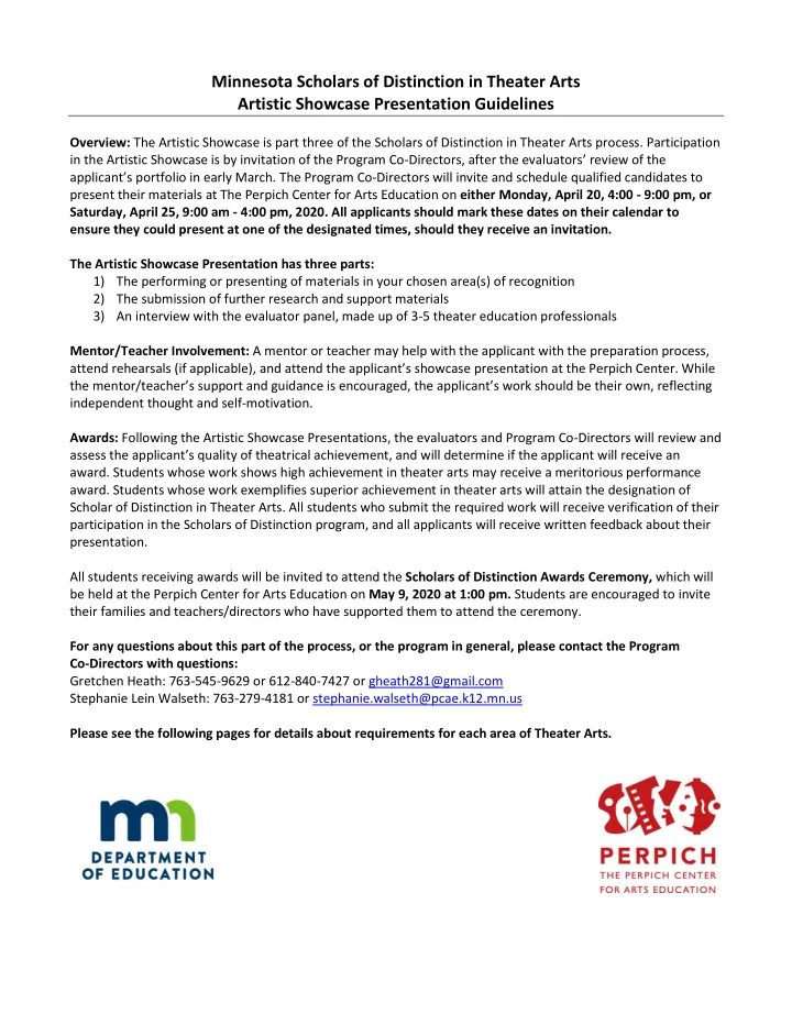 minnesota scholars of distinction in theater arts