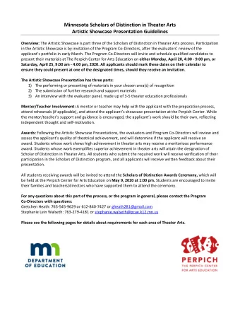 Minnesota Scholars of Distinction in Theater Arts  Artistic Showcase Presentation Guidelines