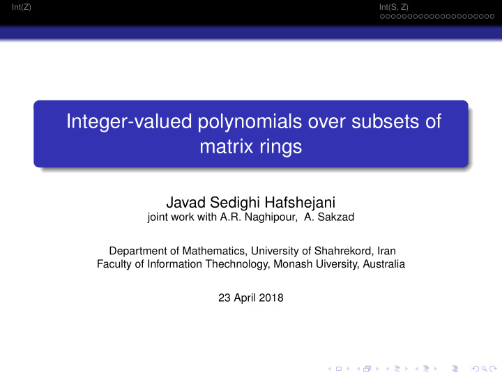 integer valued polynomials over subsets of matrix rings