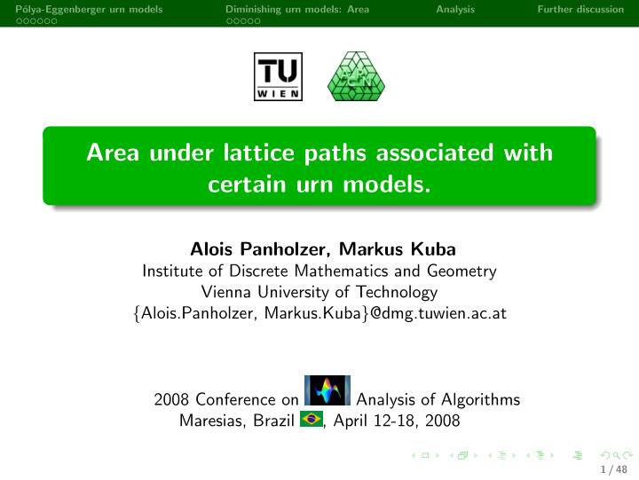 area under lattice paths associated with certain urn