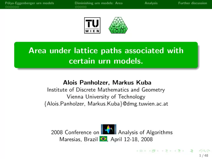 area under lattice paths associated with certain urn