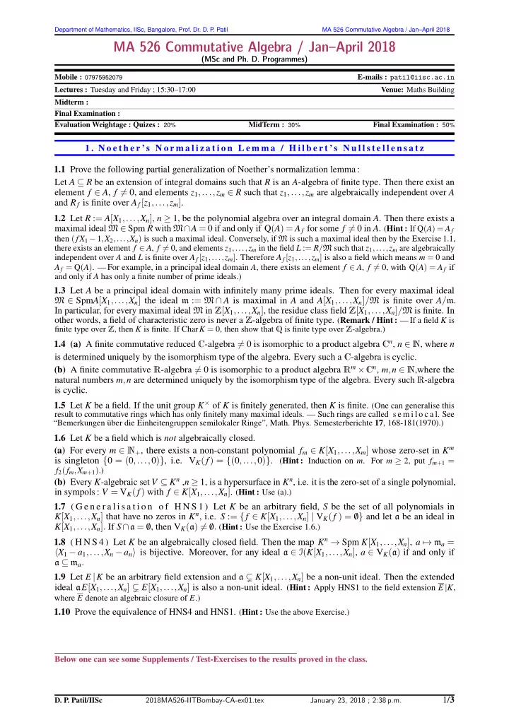 ma 526 commutative algebra jan april 2018