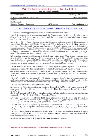 MA 526 Commutative Algebra / JanApril 2018  (MSc and Ph. D. Programmes) Mobile : 07975952079
