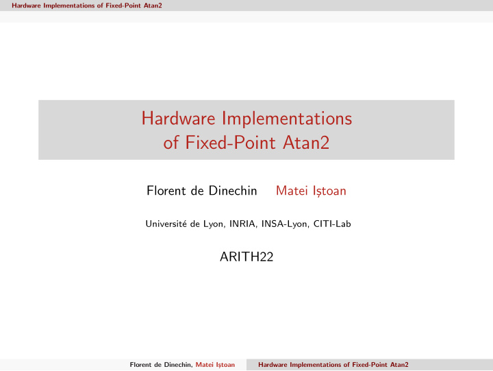 hardware implementations of fixed point atan2
