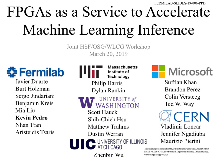 fpgas as a service to accelerate machine learning