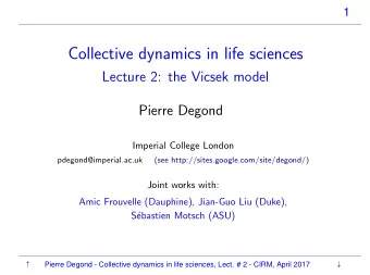 Collective dynamics in life sciences  Lecture 2: the Vicsek model  Pierre Degond  Imperial College