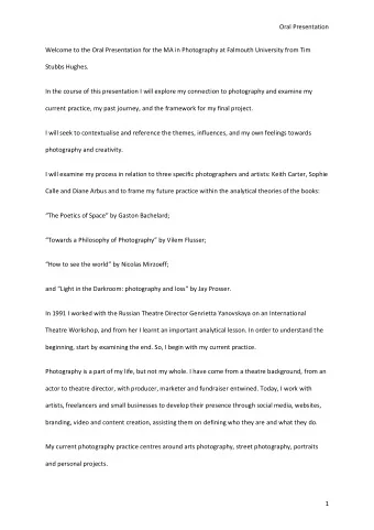 Oral Presentation  Welcome to the Oral Presentation for the MA in Photography at Falmouth