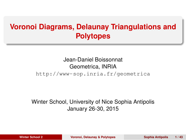 voronoi diagrams delaunay triangulations and polytopes