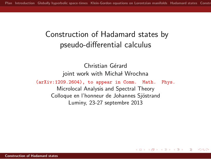 construction of hadamard states by pseudo differential