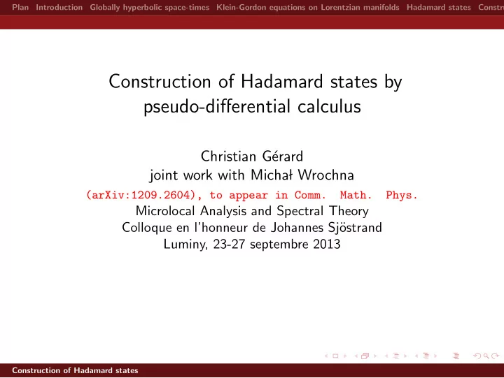 construction of hadamard states by pseudo differential