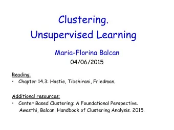 Unsupervised Learning  Maria-Florina Balcan  04/06/2015  Reading:    Chapter 14.3: Hastie,
