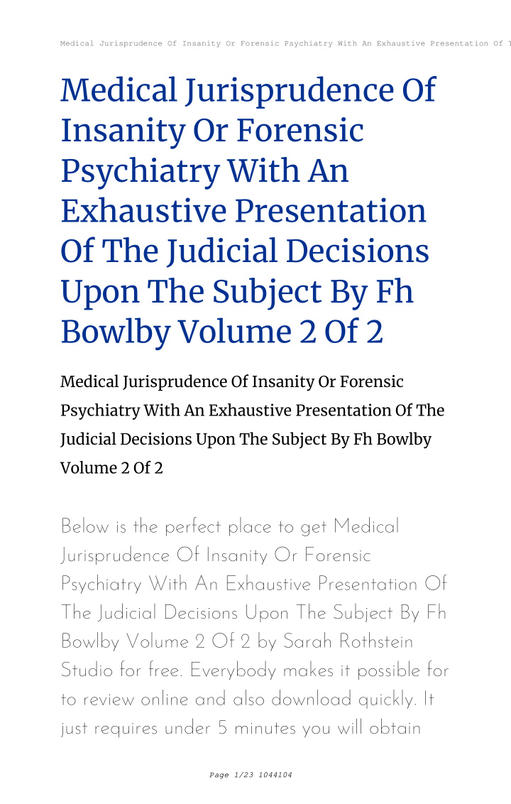 medical jurisprudence of insanity or forensic psychiatry