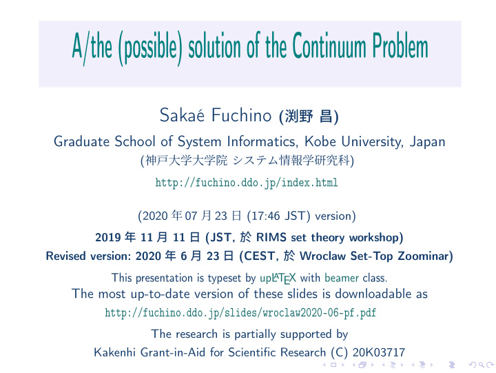 a the possible solution of the continuum problem