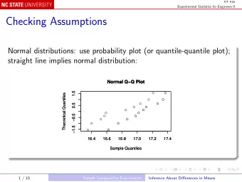 Checking Assumptions  Normal distributions: use probability plot (or quantile-quantile plot);