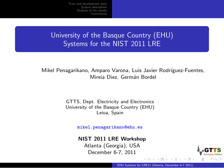 university of the basque country ehu systems for the nist
