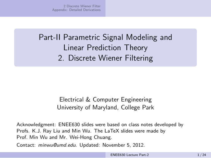part ii parametric signal modeling and linear prediction