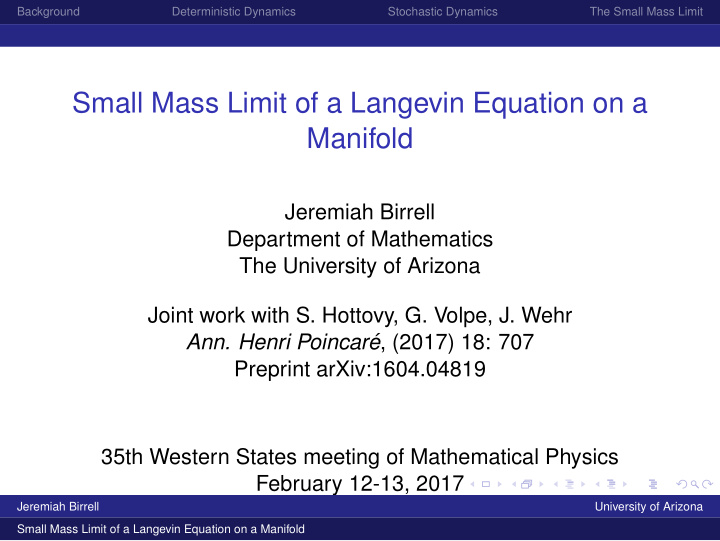 small mass limit of a langevin equation on a manifold