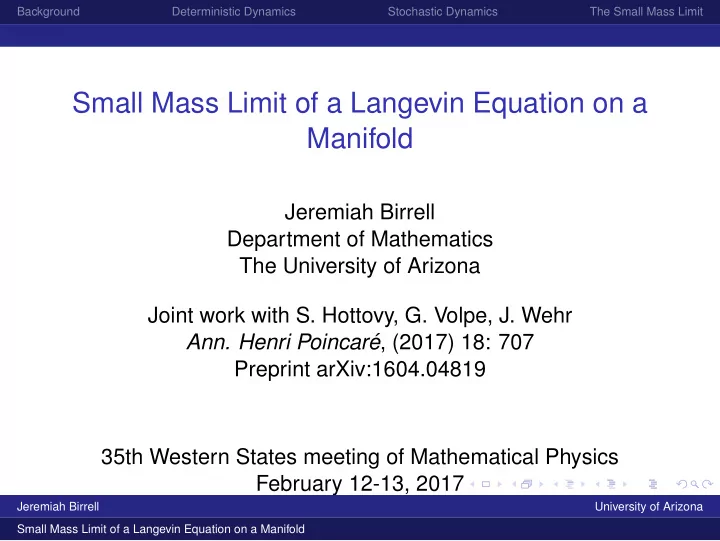 small mass limit of a langevin equation on a manifold