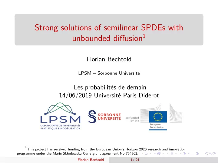 strong solutions of semilinear spdes with