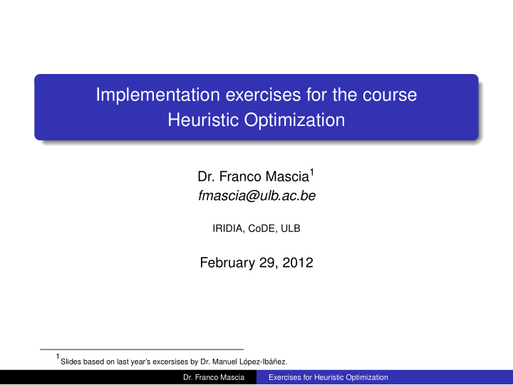 implementation exercises for the course heuristic