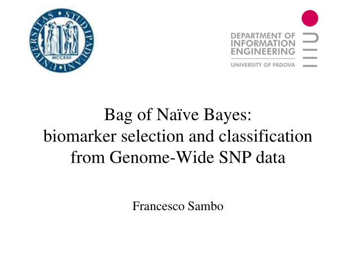 bag of na ve bayes biomarker selection and classification